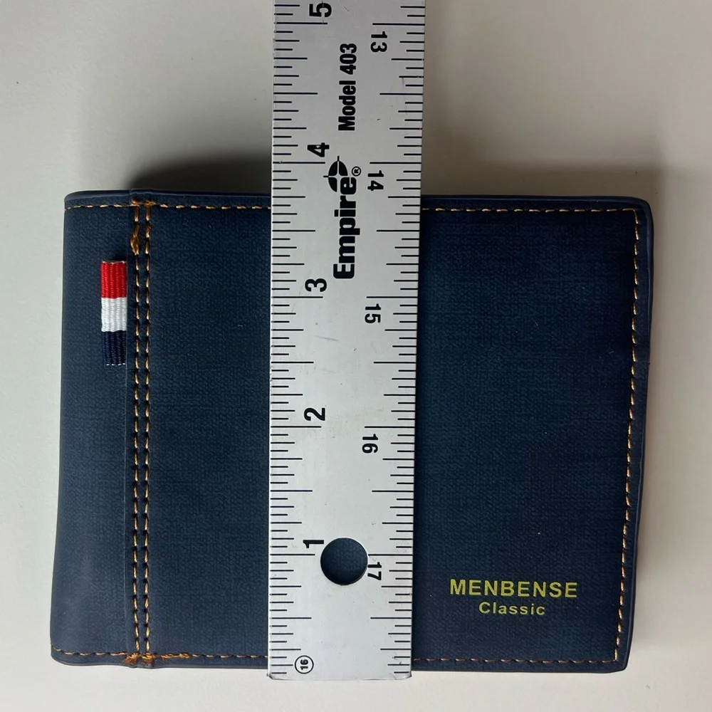 New Man's MENBENSE Classic Navy Blue Leather Wallet Credit Card/ID/Zipper Pocket